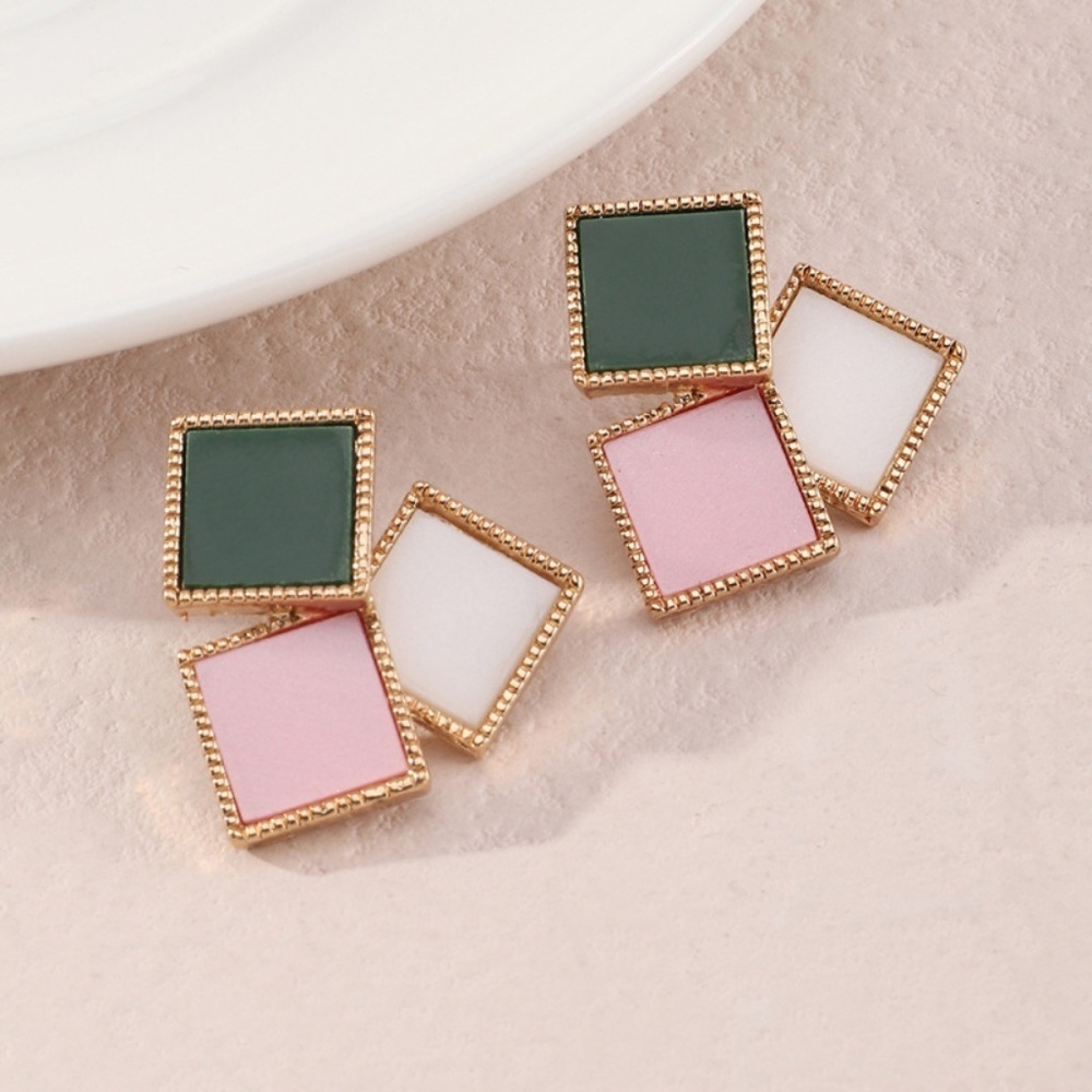 *PETRA* Gold x Square Color Block Fashion Earrings - Picture 1 of 3